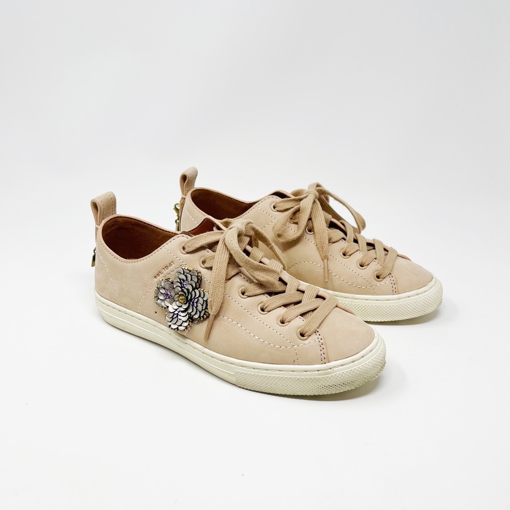 RARE Coach C121 Low Top Sneaker Nubuck Leather Lace Up Designer Shoes Cream 6.5 - Picture 2 of 12